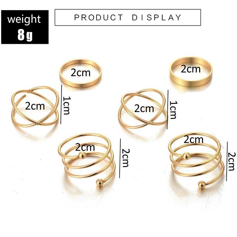 6pcs / Set Cincin Bentuk Geometri Bulat Silang Warna Permen Untuk Wanita