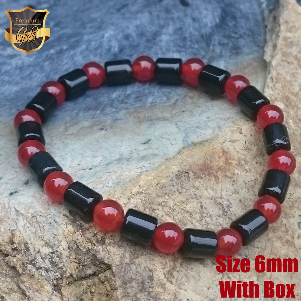 Gelang Natural Giok Hitam Kombinasi Giok Merah With Box