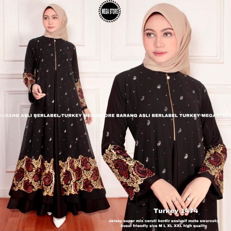 GAMIS MODERN / GAMIS TURKI / GAMIS TERBARU MURAH KEKINIAN / GAMIS  SYARI JERSEY / GAMIS HITAM BORDIR