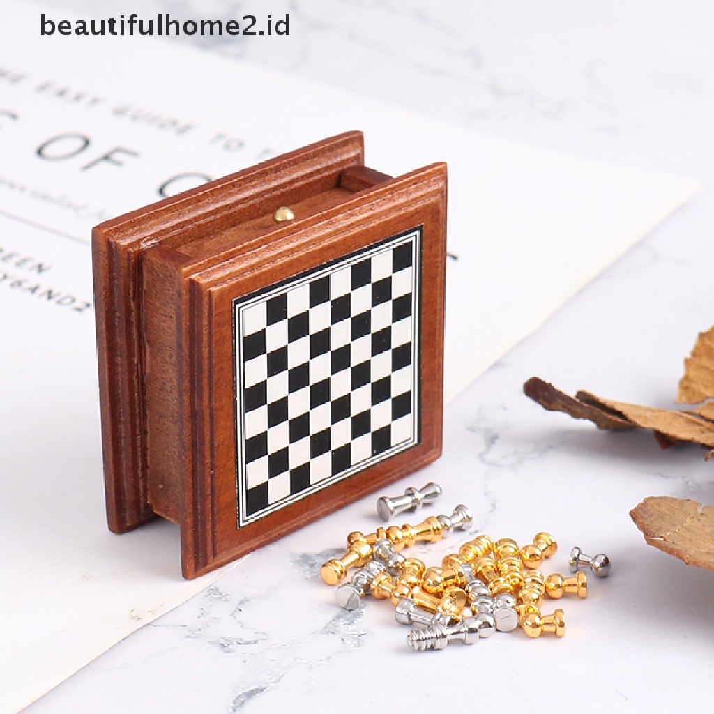 (Beautifulhome2.Id) Mainan Miniatur Papan Catur Skala 1: 12 Untuk Aksesoris Rumah Boneka