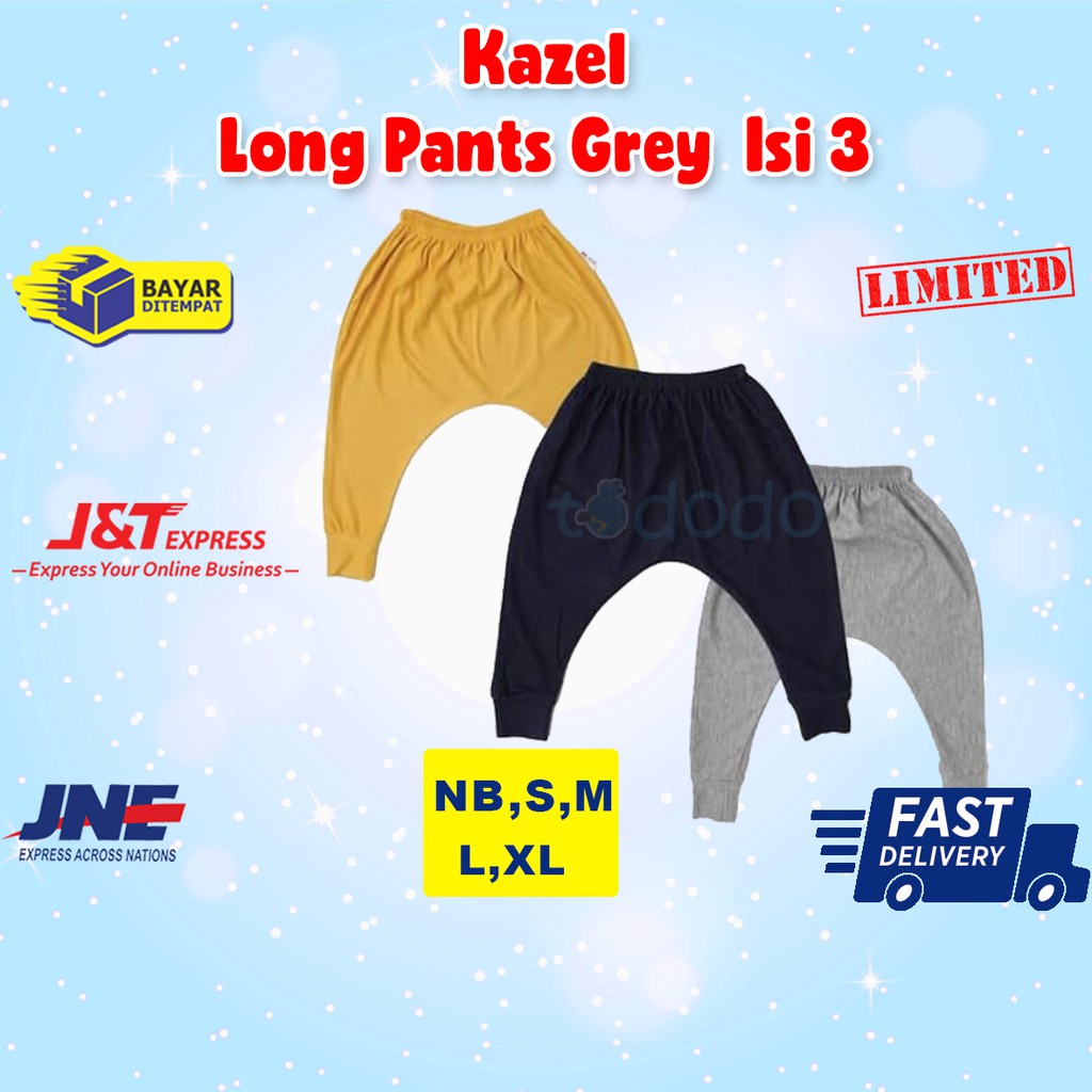 Celana Panjang Anak 0-6 Tahun Kazel Long Pants Grey Isi 3