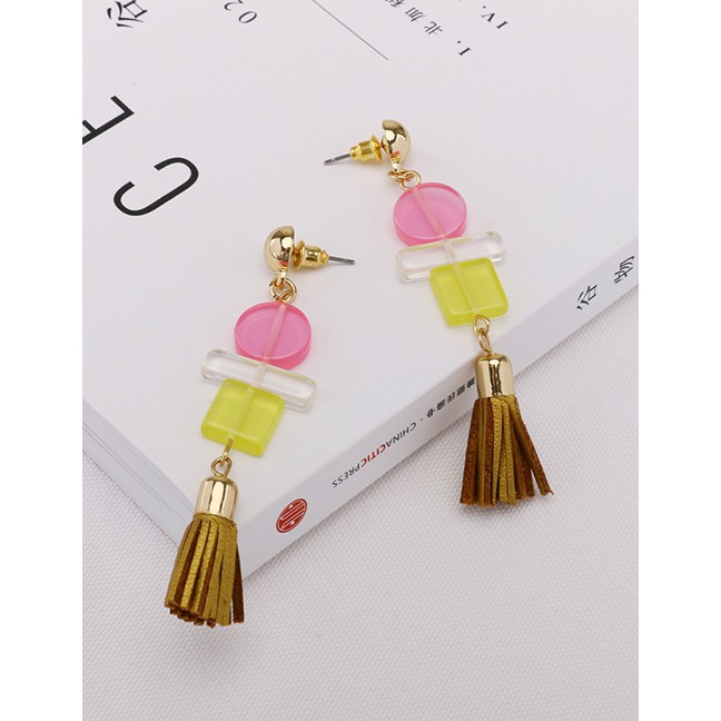 LRC Anting Tusuk Fashion Color Resin Villain Leather Tassel Earrings F69803