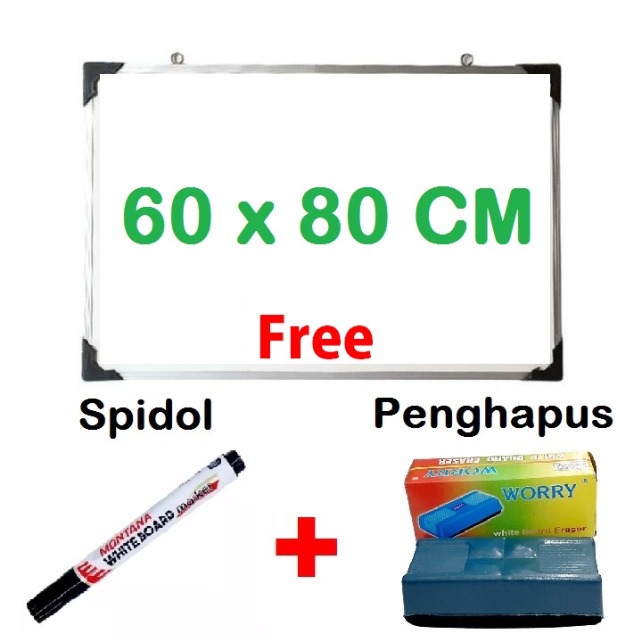 

White Board Papan Tulis Gantung Ukuran 60 cm x 80 cm Bonus Spidol dan Penghapus