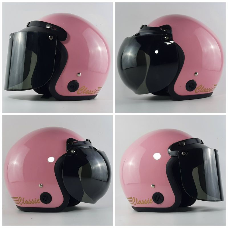 HELM BOGO DEWASA PINK PASTEL FULL LEHER SNI