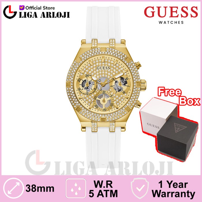 Promo GUESS GW0407L2 Original HEIRESS Jam Tangan Wanita Analog Rubber Gold