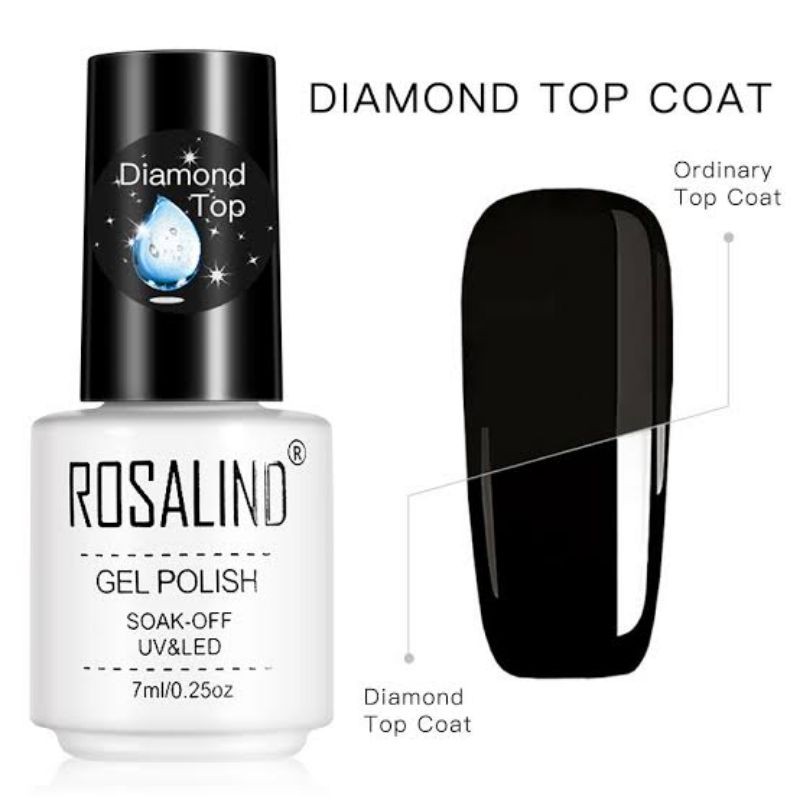 ROSALIND Base Coat, Top Coat dan Diamond Top Coat Nail Gel UV LED / Kutek/ Cat Kuku