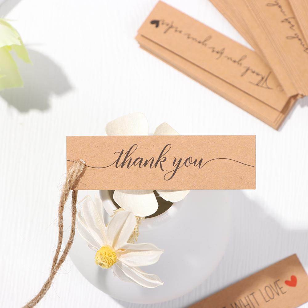 Solighter 50/100PCS Thank You Hanging Tag DIY Packing Paket Ornamen Lampirkan String 10M Handmade Dengan Cinta