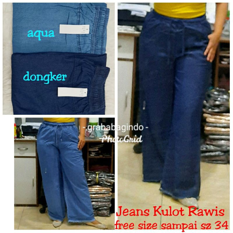 CELANAJUMBOMURAH - JEANS KULOT RAWIS / JEANS KAKI LEBAR PINGGANG KARET