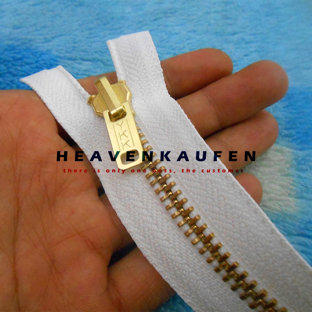 Resleting Zipper YKK Gigi Besi Putih - Gold Emas 60 cm