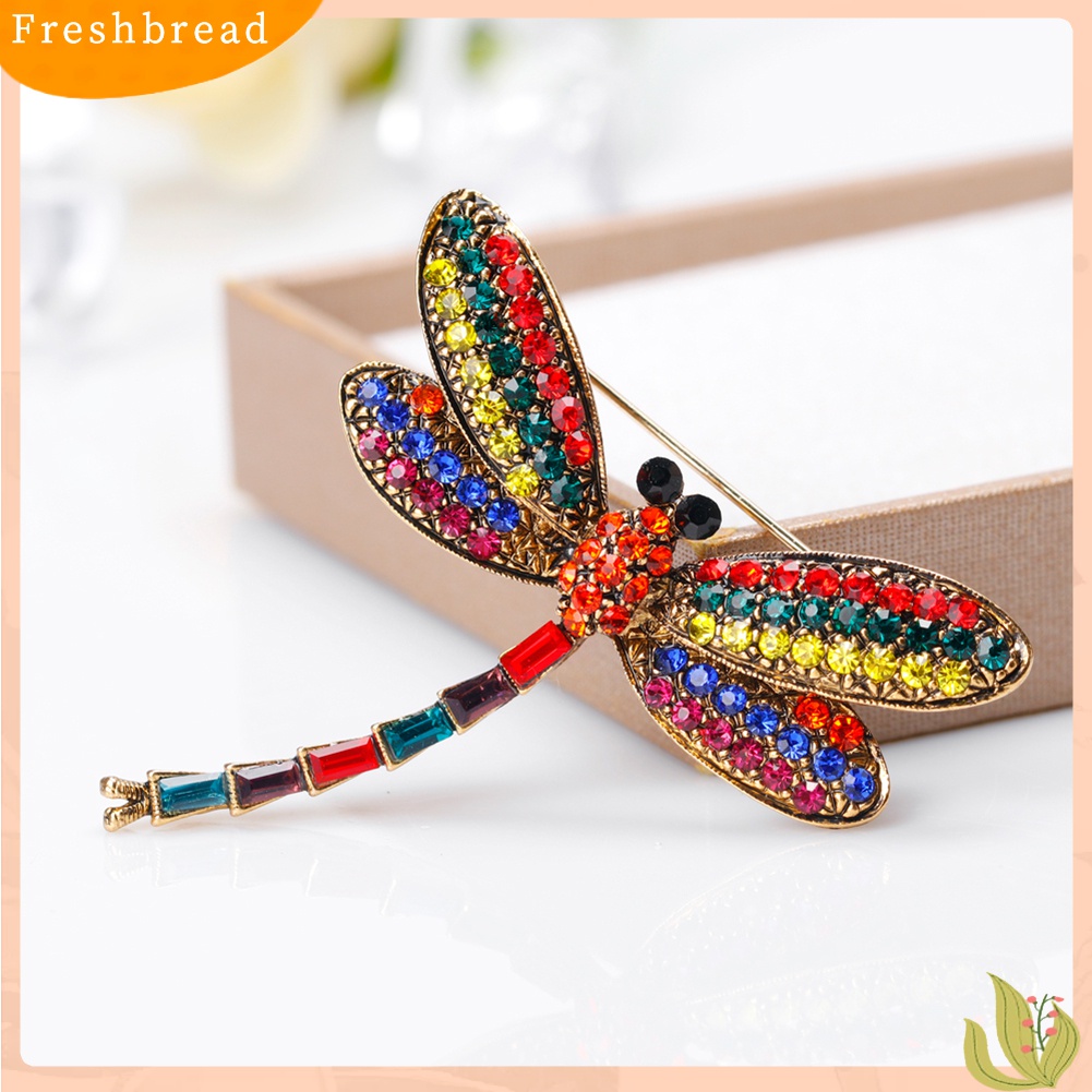 [ TERLARIS]Women Vintage Multicolor Rhinestone Dragonfly Insect Scarf Accessory Brooch Pin