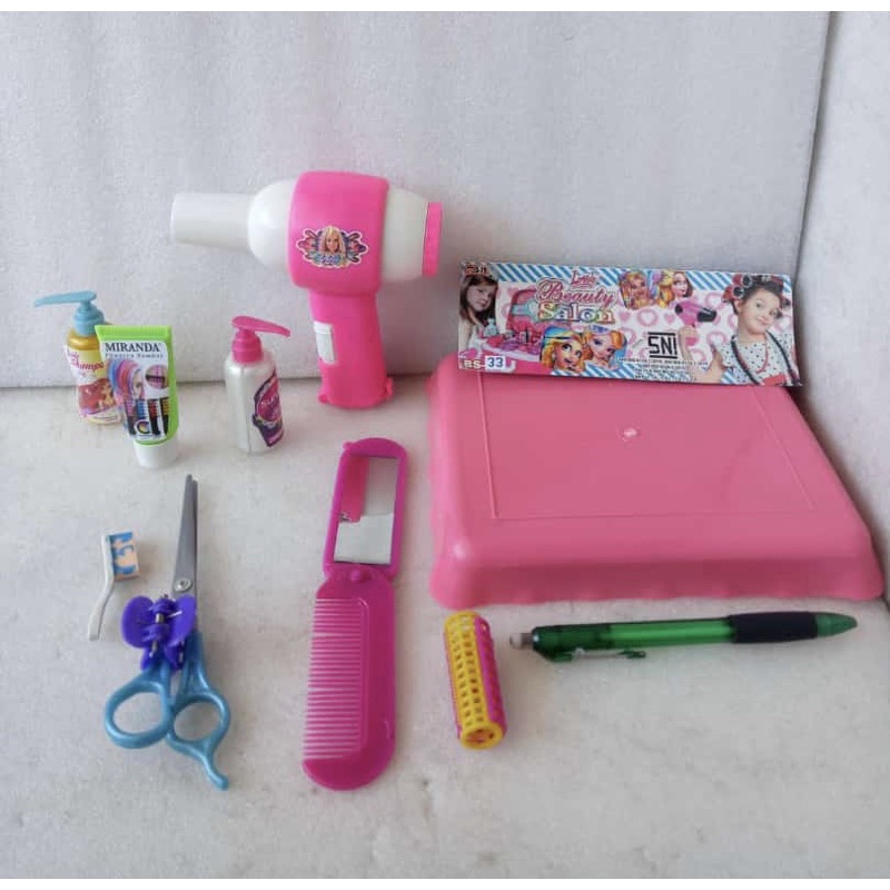 mainan anak lovely beauty salon salonan set hair dryer rol rambut kaca gunting