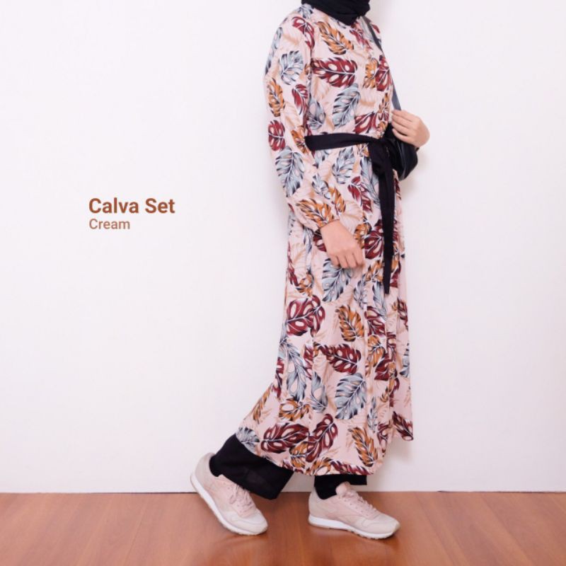 Gamis katun set Calva / Celana Kulot set Tunik