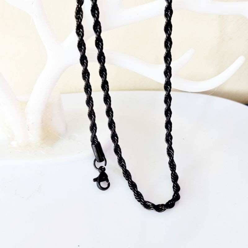 KALUNG TITANIUM TAMBANG HITAM PRIA WANITA PANJANG 45 50 60 BAGUS