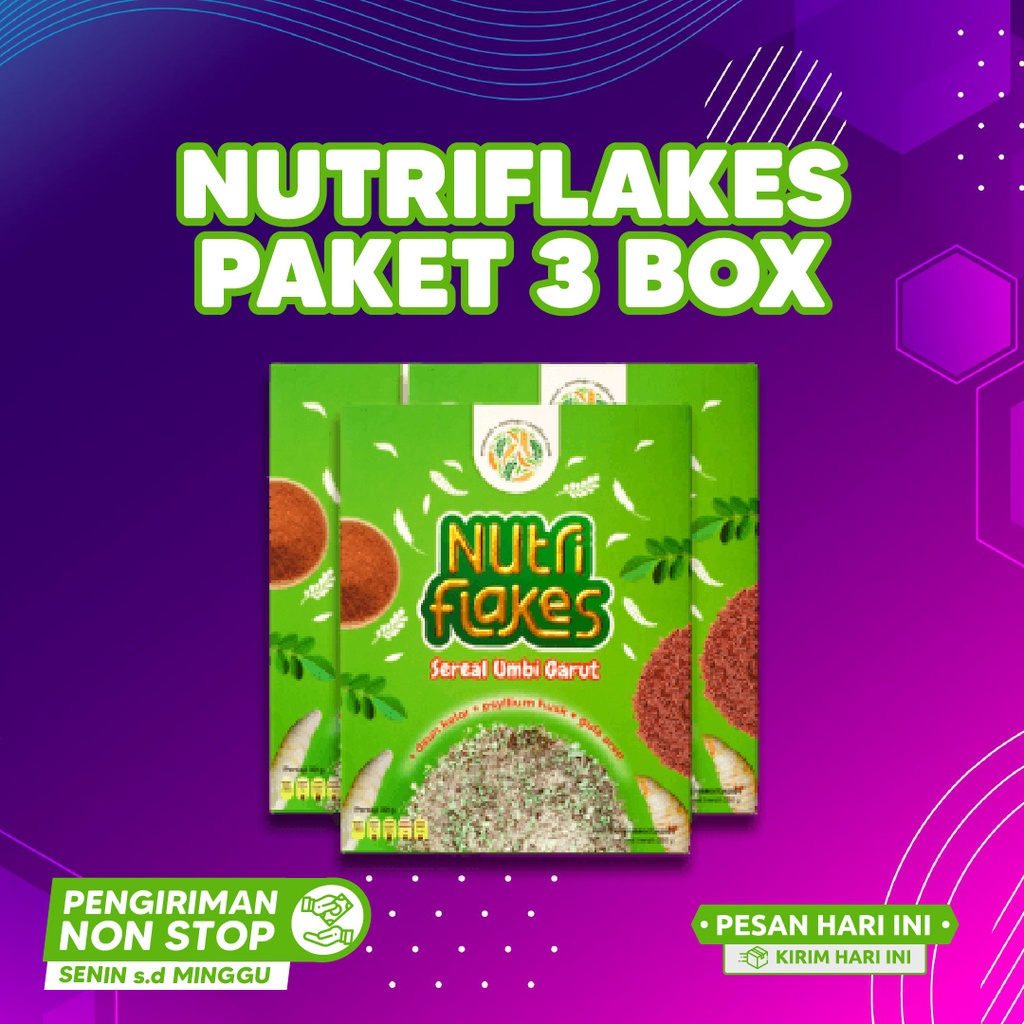 

Nutriflakes Sereal Umbi Garut Paket 3 Box Atasi Masalah Asam Lambung Pencernaan Diet Sehat Alami Isi 280 gr