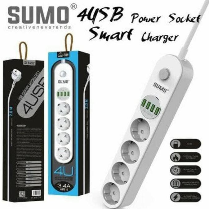 STOP KONTAK USB SUMO 4 SOKET 4 USB CHARGER COLOKAN LISTRIK 2 METER
