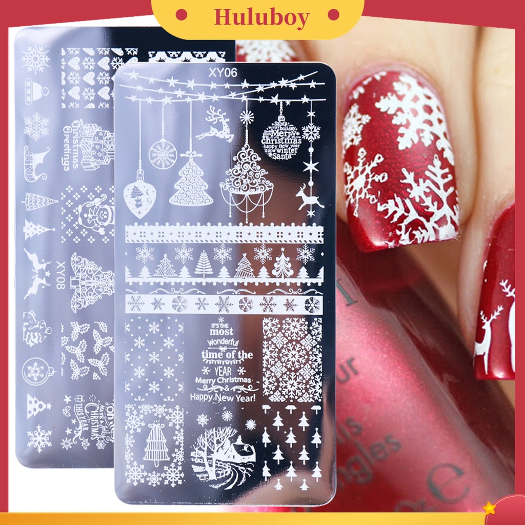 Huluboy Huluboy♡ Plat Template Kuku Motif Snowflake Natal Bahan Stainless Steel Untuk Manicure