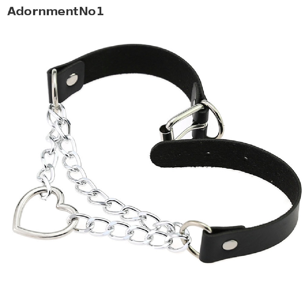 (AdornmentNo1) Kalung Choker Bahan Kulit Imitasi Dengan Liontin Bentuk Hati Model Gothic / Punk Untuk Wanita