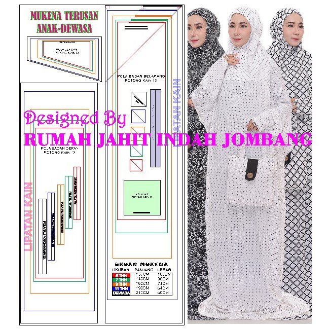 Pola Jahit Mukena Terusan Anak - Dewasa