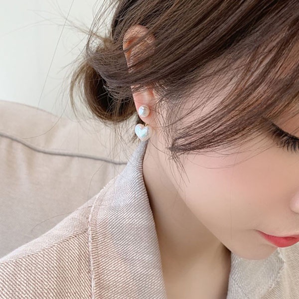anting hati mutiara simple heart pearl earrings (3G4) jan273