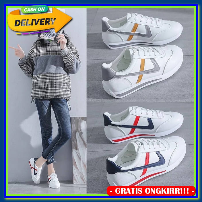 Sepatu Sneakers Casual Wanita Import Korea Hitam Merah Kasual Santai Keren Kekinian Murah Terbaru 20