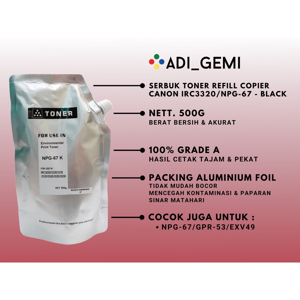 Serbuk Toner Refill Copier Color Universal Canon - NPG-45 NPG-46 NPG-47 NPG-65 NPG-67