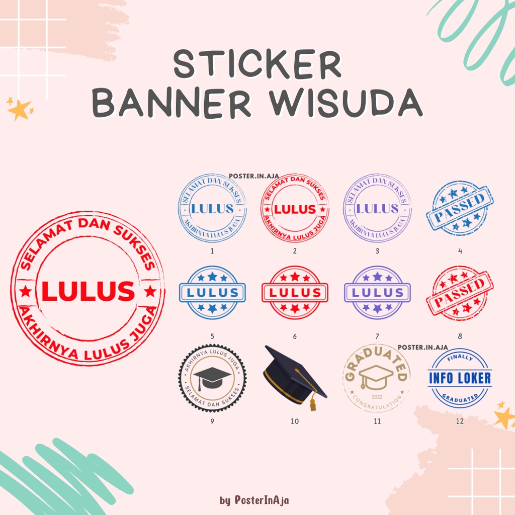 

Sticker Tambahan untuk Banner Wisuda ke-LULUS an Sticker Transparant Label tersedia untuk Custom tulisan