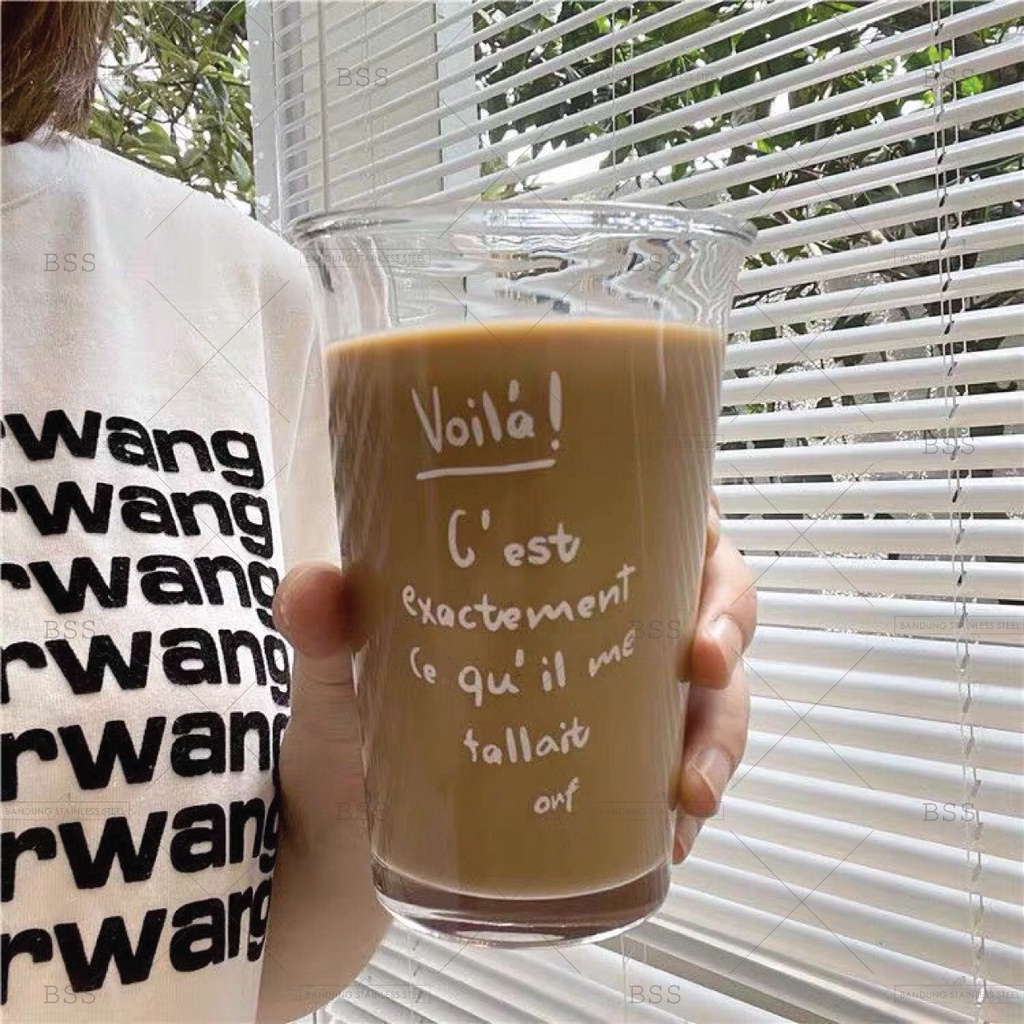 Glass cafe Coffee 350ml Gelas Kaca Kopi Jus Juice Dessert cankir unik lucu cantik simple elegan motif-MOTIF PUTIH
