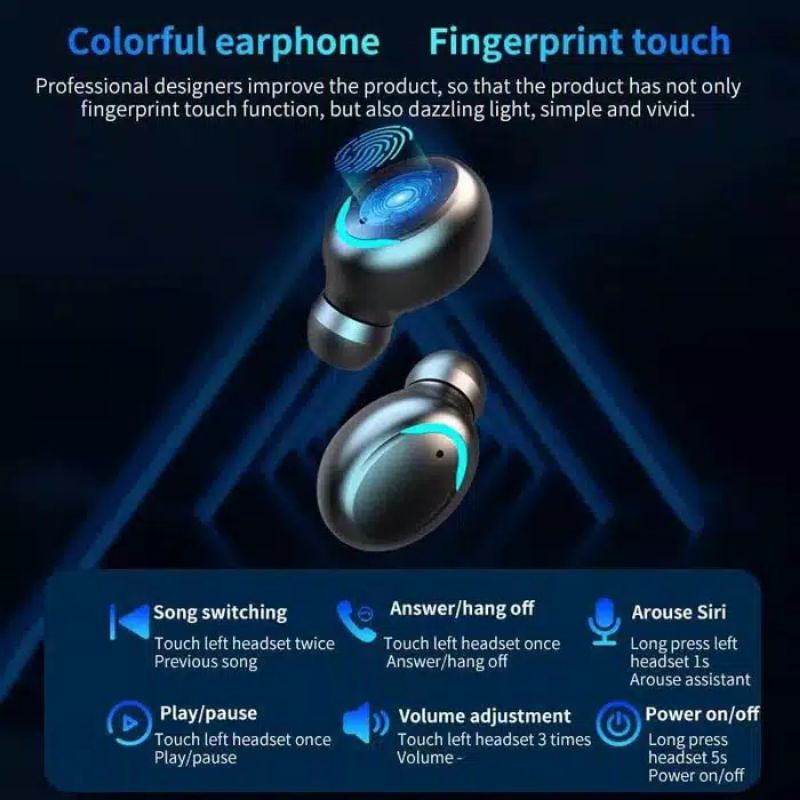 Earphone TWS F9-5  Fingerprint Bluetooth 5.0 HiFi Earphone Wireless Headset Display Earbuds Olahraga