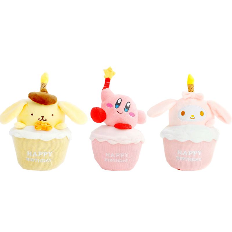 20cm My Melody Kirby Boneka Plush Stuffed Happy Birthday Cake Candles Dolls Kids Toys Gifts Mainan