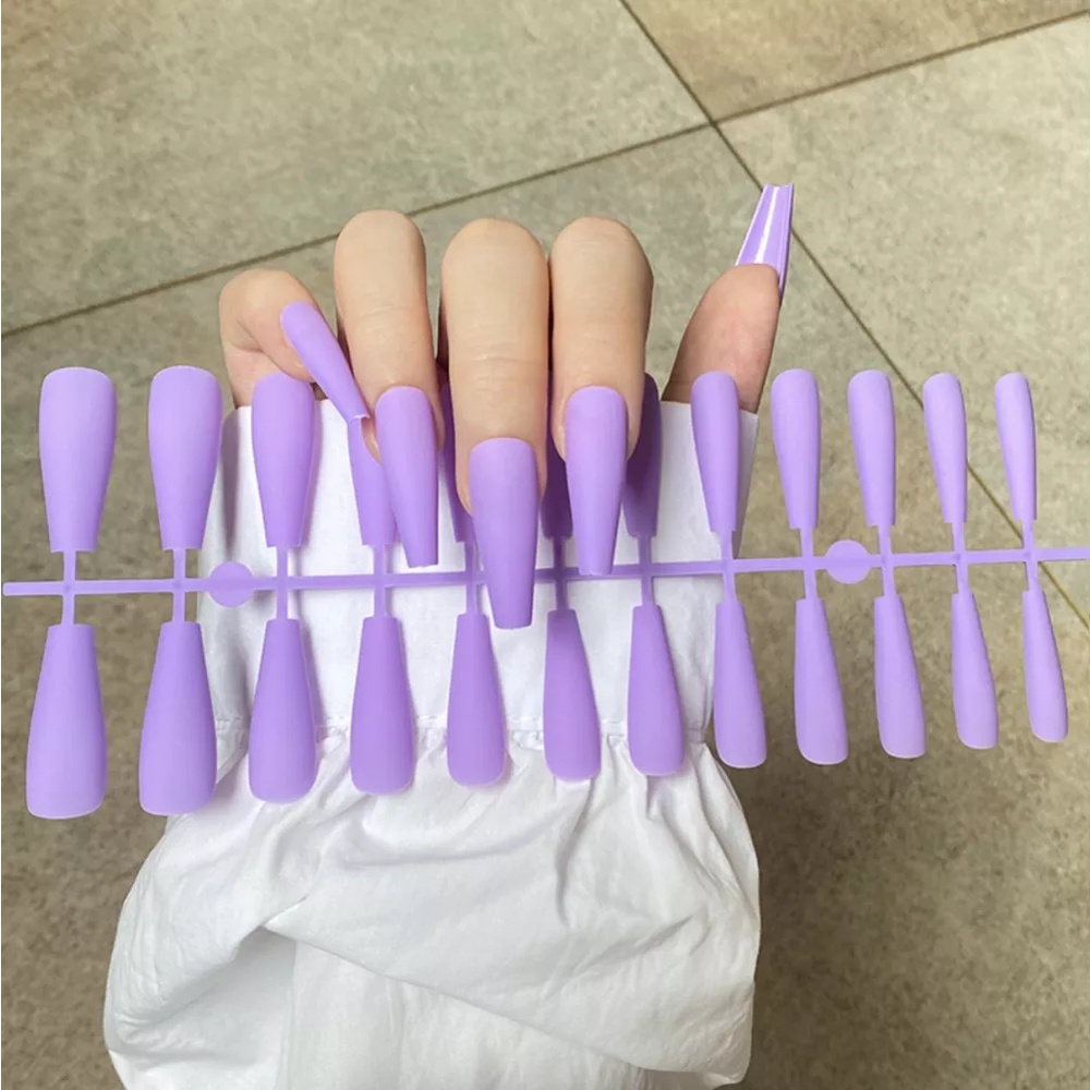 [ Solid Color Matte Super Long Coffin False Nail DIY Manicure Nail Art  for Girls ]