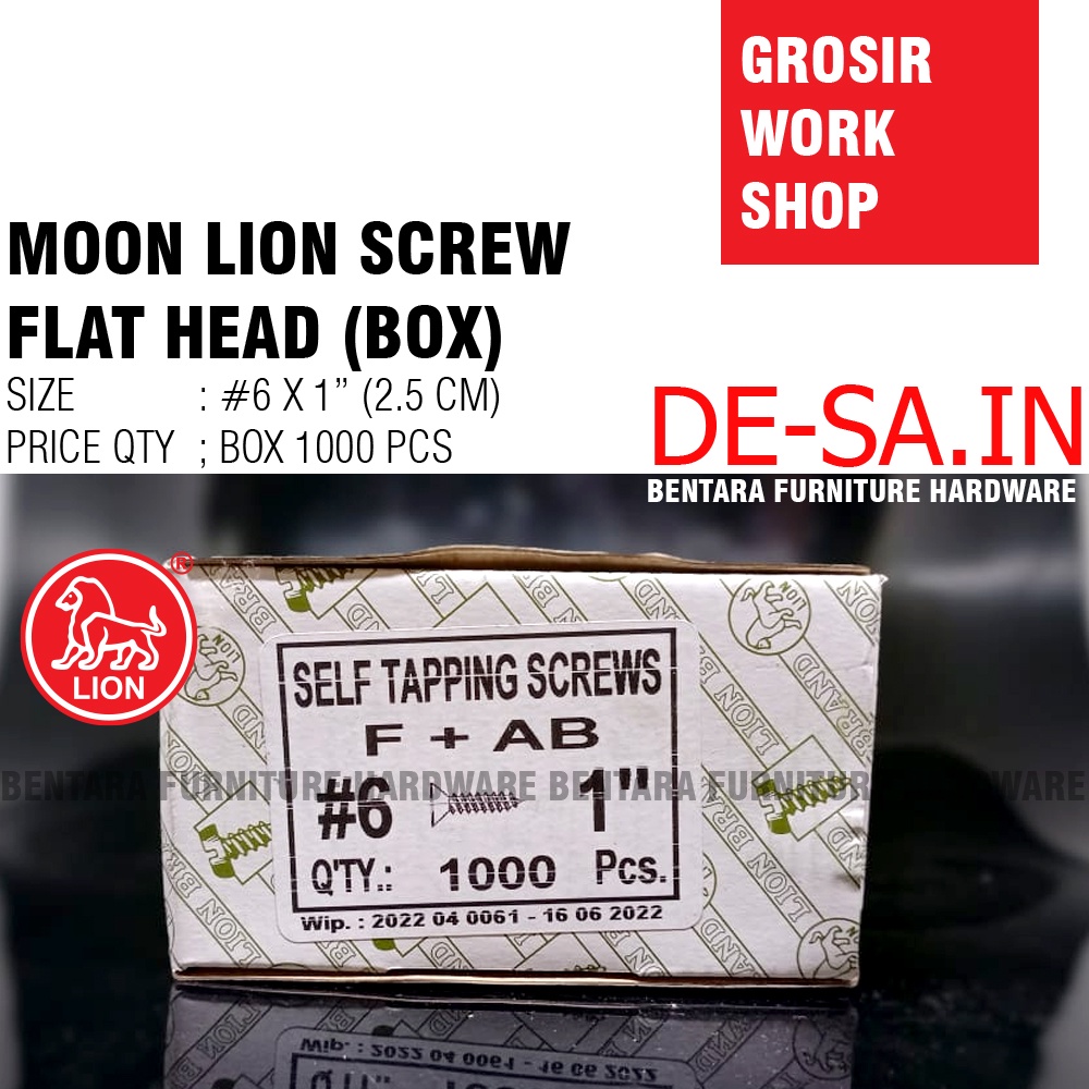 (GROSIR) #6x25 MM Moon Lion Box 1000 PCS Skrup Tapping Screw  (Sekrup Lion #6 X 1&quot;) (WORKSHOP)