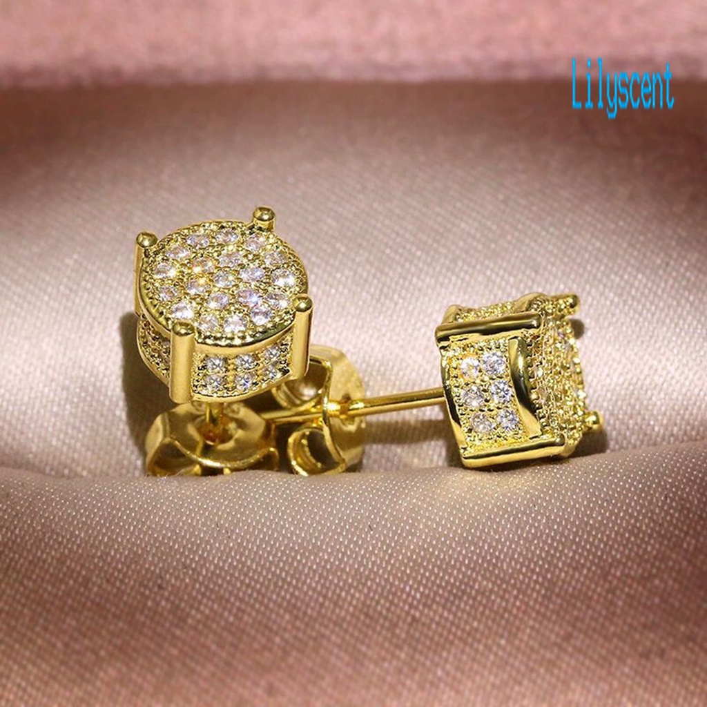 Ls 1 Pasang Anting Tusuk Wanita Desain Geometri Hias Cubic Zirconia Gaya Vintage Berkilau Untuk Pernikahan