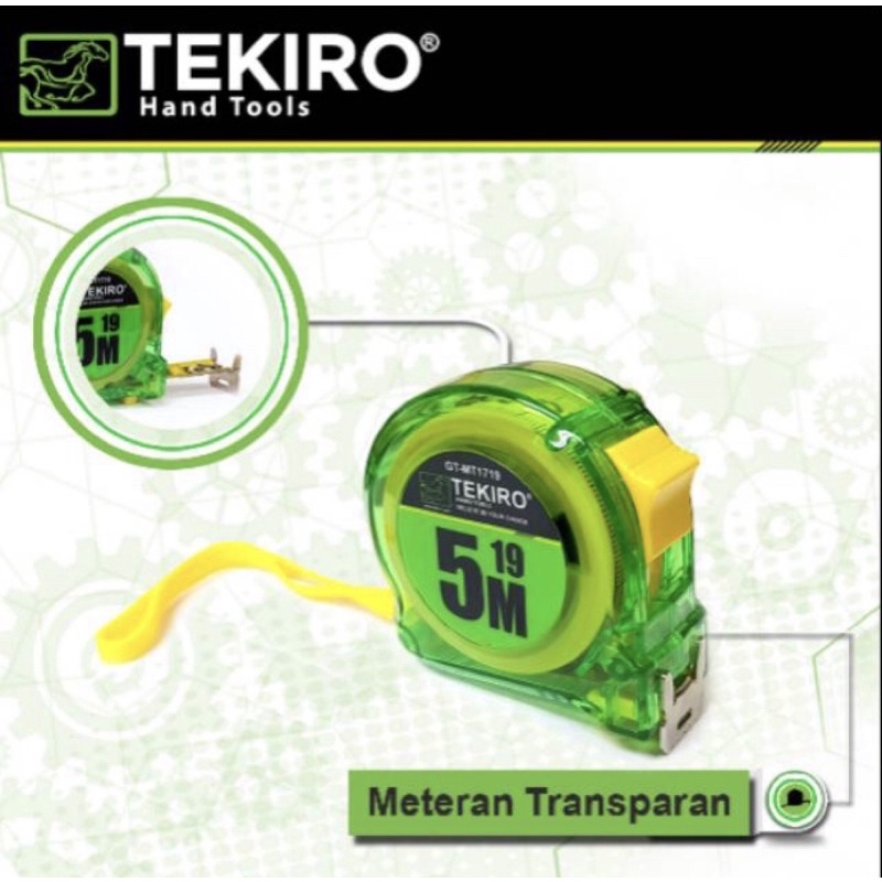 Meteran Rol TEKIRO 5 m Transparan Hijau ABS Meteran TEKIRO 5m Measurement Tape Transparent GT-MT1719