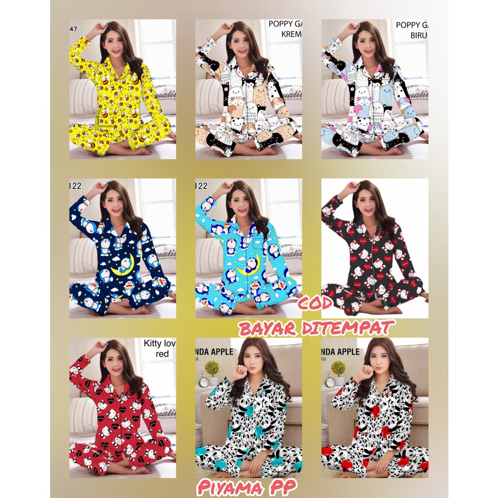 BAJU TIDUR WANITA LENGAN PANJANG /SETELAN PIYAMA WANITA DEWASA MOTIF KARAKTER PP