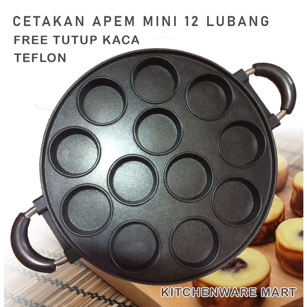 Cetakan apem 12 datar- Cetakan lumpur 12 datar Apem Teflon Marble anti lengket