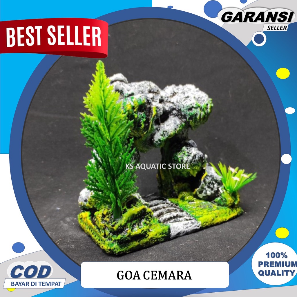 Hiasan Aquarium Goa Cemara Rumput l Hiasan Akuarium Terowongan Batu Ikan