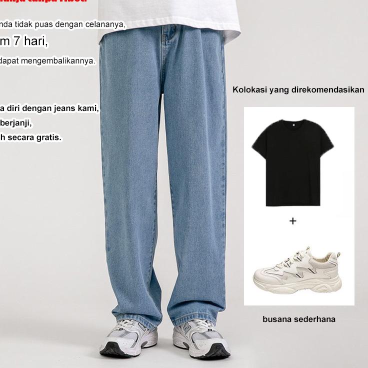 "EU. 975114" Kulot jeans kekinian gombrang celana baggy pants pria Straight jeans korean style pria 