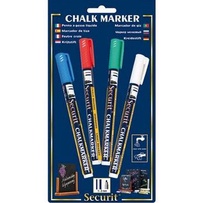 

LIQUID CHALK MARKERS, 4pcs/pkt, BL/RD/GR/WH, SECURIT / SPIDOL CAIR