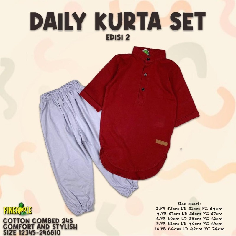 Daily Kurta Set ED.2  Pineapple Original Koko Anak Super Premium Best Seller