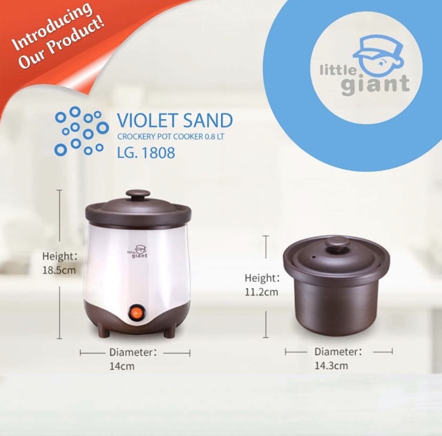 Little Giant LG.1808 Violet Sand Crockery Pot Cooker 0.8 LT - Slow Cooker Mpasi anak