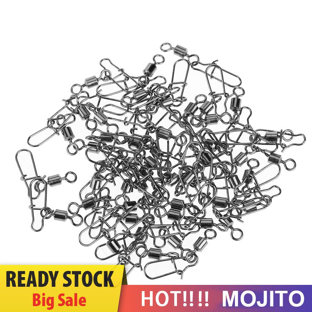 MOJITO 50pcs Fishing Connector Pin Swivel Metal Snaps Fishhook Lure Tackle Kit