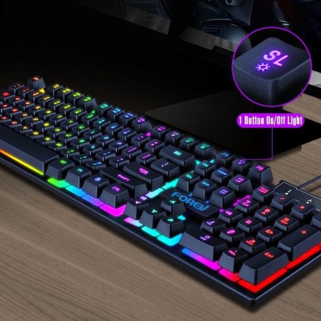 【COD】 Viqoo Pengukiran Laser Paket Gaming Key board dan Mouse RGB G12 Gaming USB Cable