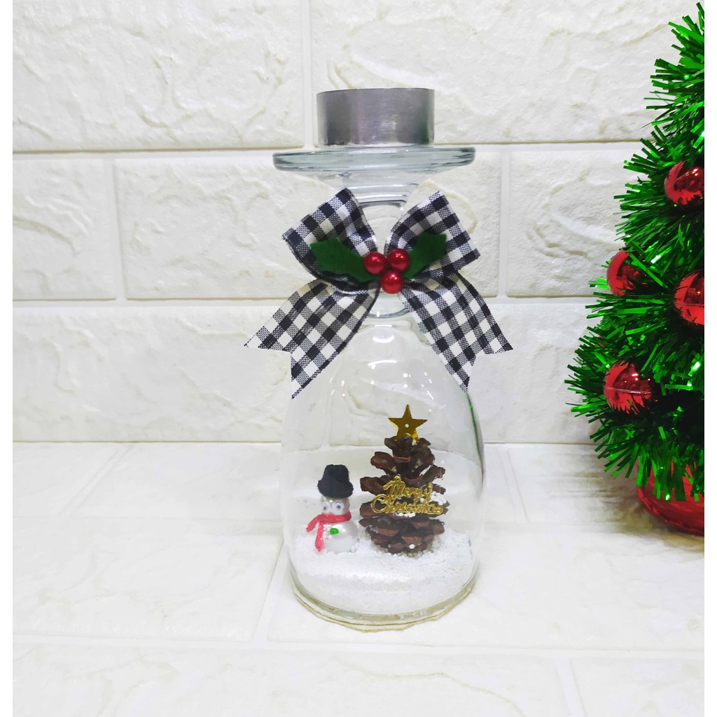 Tempat Lilin Kaca Little Snowman + lilin Mini - Candle Holder Natal