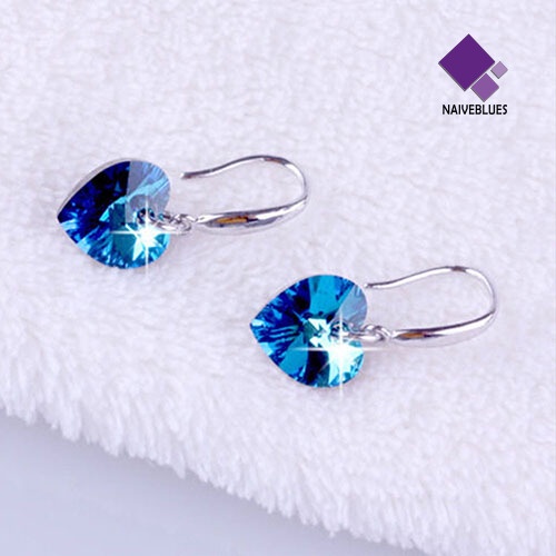 Anting Juntai Bentuk Hati Biru Bahan Alloy Aksen Berlian Imitasi Untuk Wanita