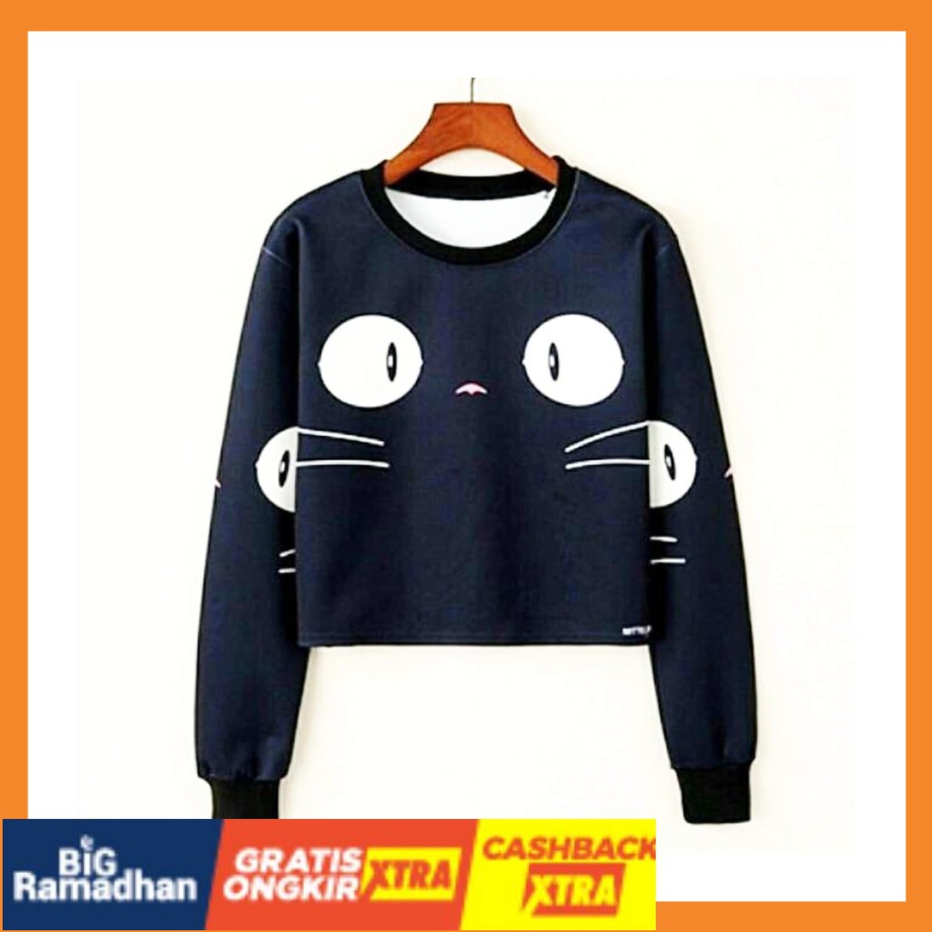 POLOS MOTIF MERAH PUTIH HITAM BIRU KUNING ASLI / Sweater Hoodie Crop MATA KUCING