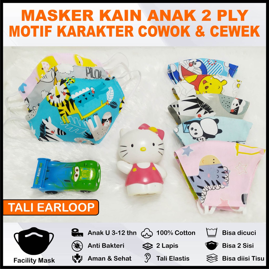 MASKER KAIN ANAK 2 PLY / BISA DIISI TISU MODEL DUCKBILL