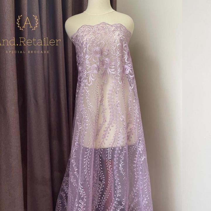 ☋ Kain Bahan kebaya Brokat Tile Mutiara Gloria Warna lilac ◘