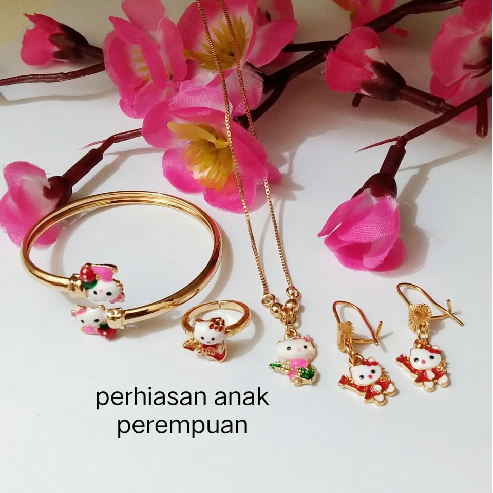 Kenten Acc - Set Perhiasan Anak Fashion Harian Warna Emas Xuping Motif Hello Kitty / Perhiasan A-3