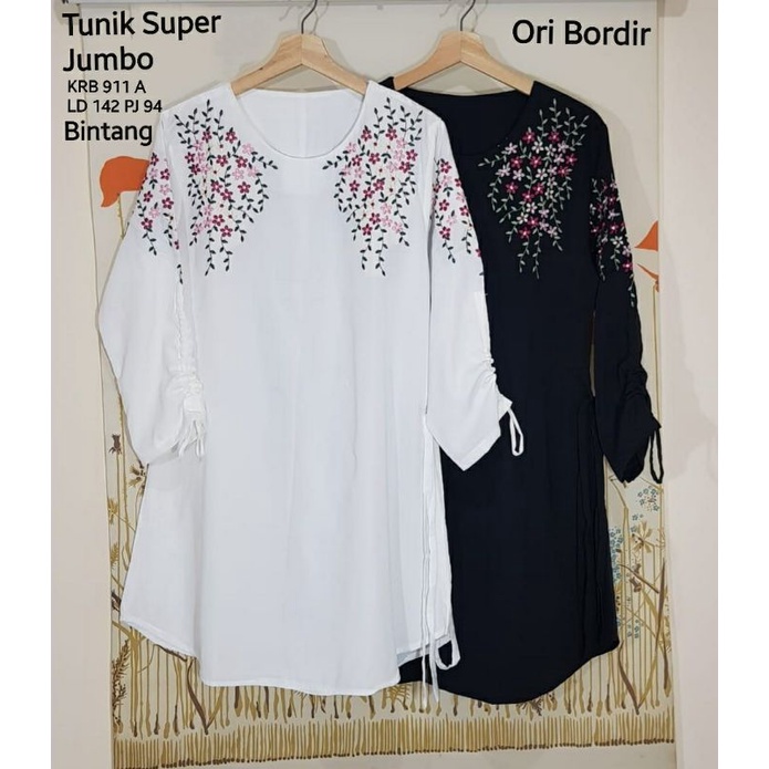 TUNIK JUMBO PUTIH BORDIR WARNA JUMBO BIGSIZE 5L 7L TUNIK HITAM BORDIR TUNIK JUMBO