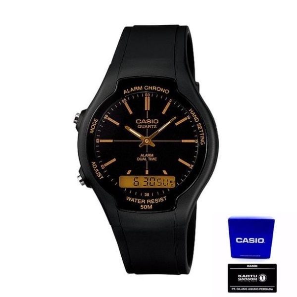 Casio Pria AW-90H-9EVDF Jam Tangan Pria Casio Original Dual Time Rubber Strap